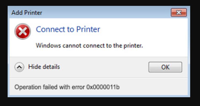 0x0000011b cannot connect to the printer